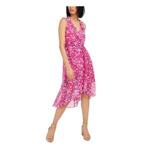 NWT INC DRESS Womens Pink Hook And Eye Closure Sleeveless Midi A-Line Dress 8